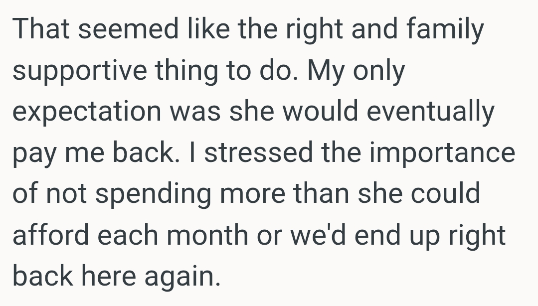 OP stressed the importance of not spending more than she could afford