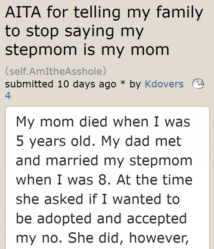 The original poster lost his mom at a very young age.