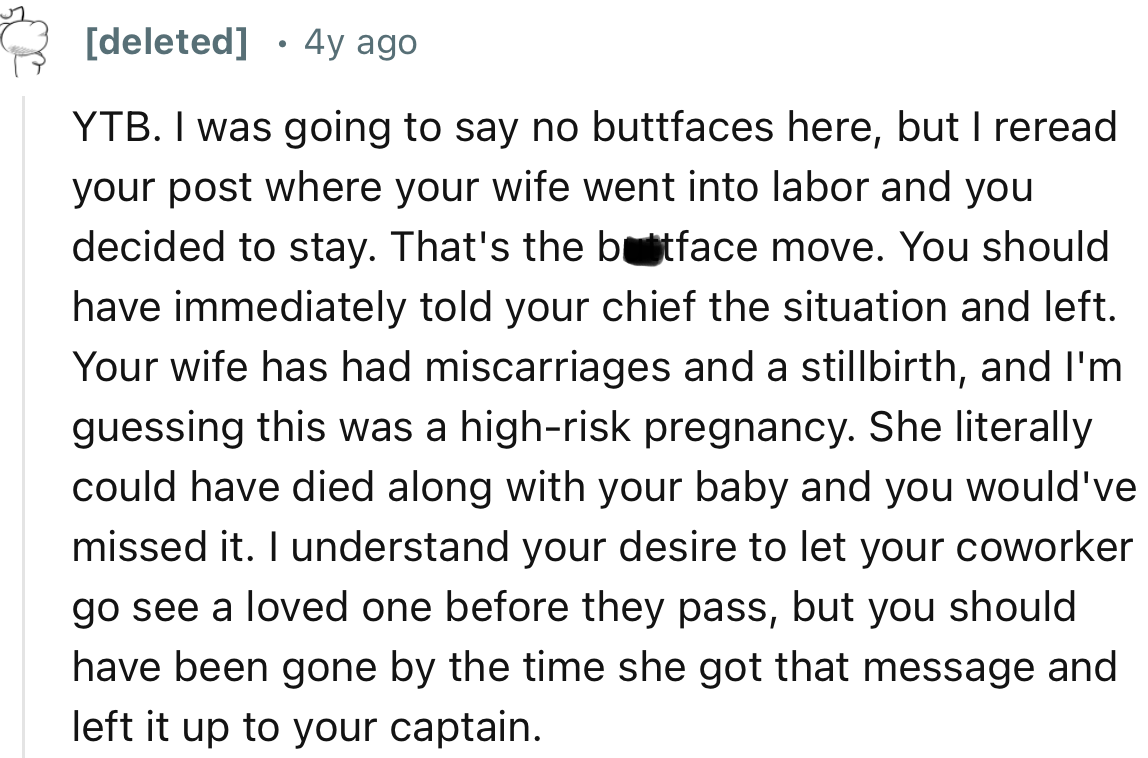 “YTB. She literally could have died along with your baby, and you would've missed it.”