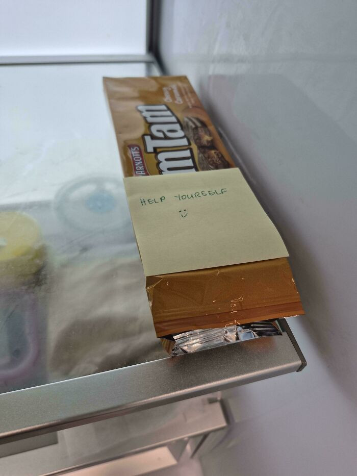 "Someone At Work Put A 'Help Yourself' Note On A Pack Of Tim Tams That I Bought"