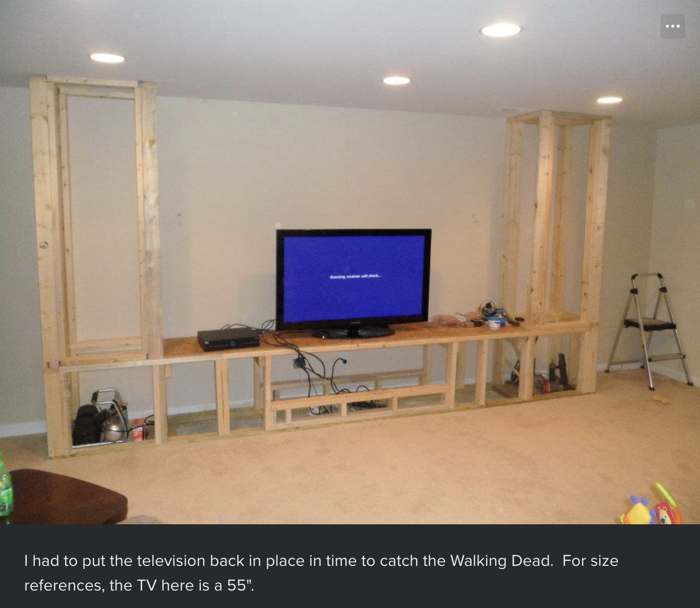 Soon enough, the structure was sturdy enough to support the TV.