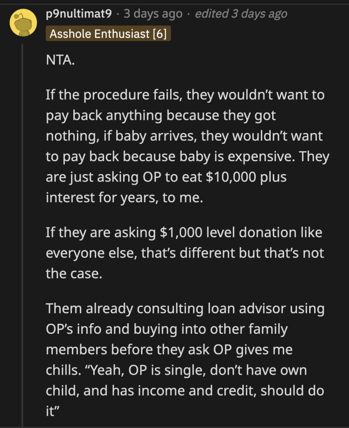 It's a lose-lose situation for OP. How did their name even come up during the loan consultation? They obviously didn't inform OP beforehand.