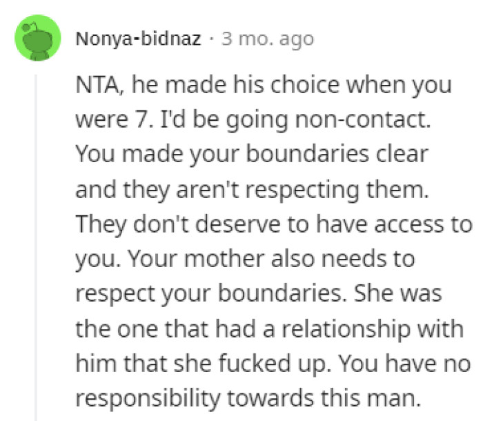 They're not respecting OP's boundaries