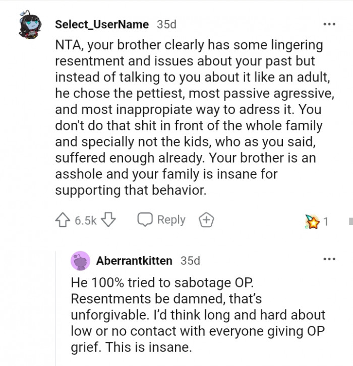 Your family is insane for supporting such behavior