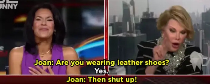 8. Moment when a reporter called out Joan Rivers' fur, and Joan told the interviewer to 