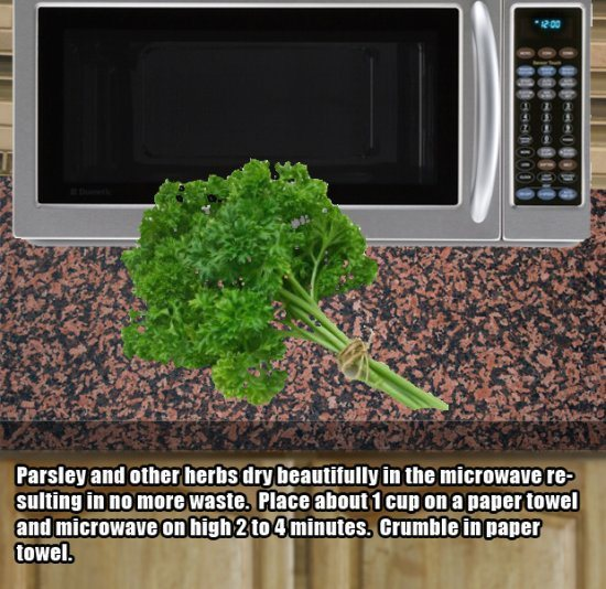 12. Dry herbs in the microwave.