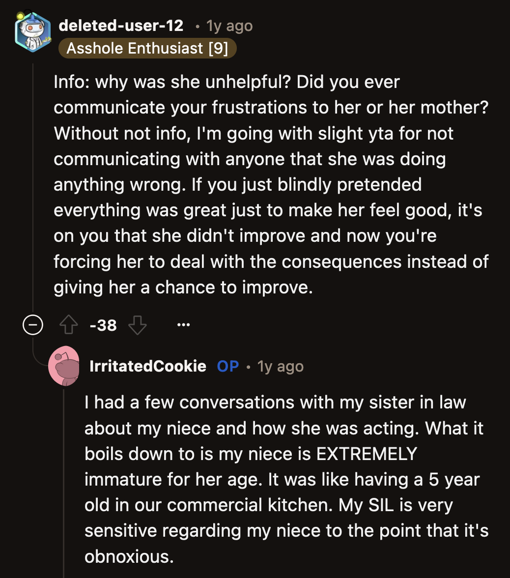 Their Issues Boiled Down to Her Niece Being Too Young to Be in a Commercial Kitchen.