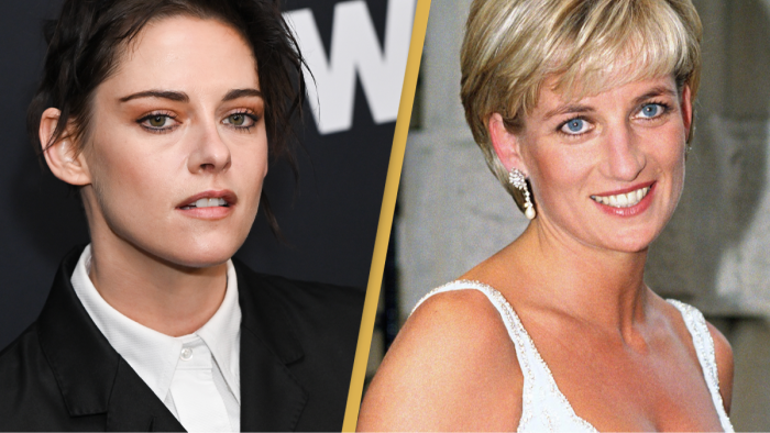 Kristen Stewart in costume, portraying Princess Diana amid emotional media scrutiny