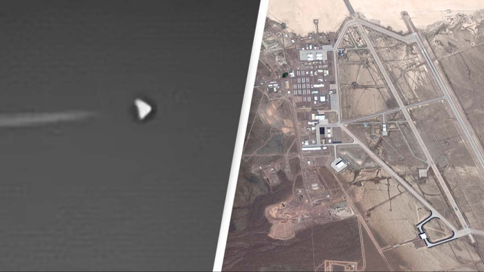 Dim aerial view of unidentified flying object tied to UAP speculation.