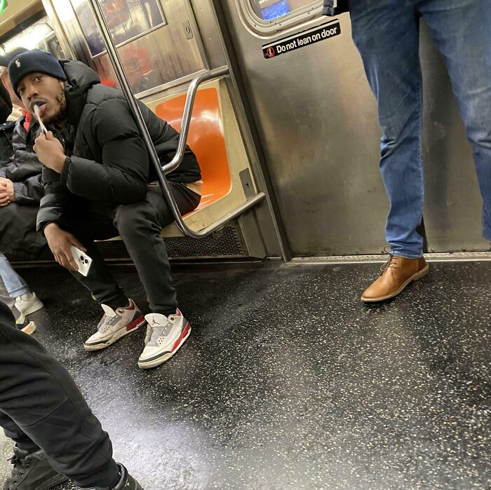 "Brushing His Teeth On The 6 From Uptown All The Way To Downtown"