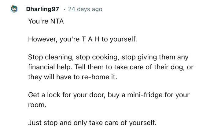 “Stop cleaning, stop cooking, stop giving them any financial help.”