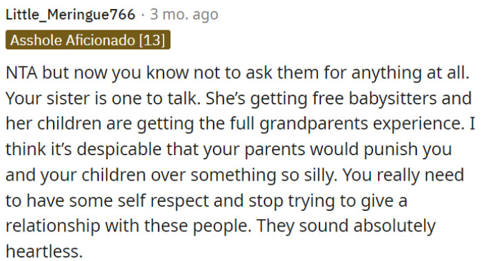 It's clear that asking your parents for any kind of help or support is futile