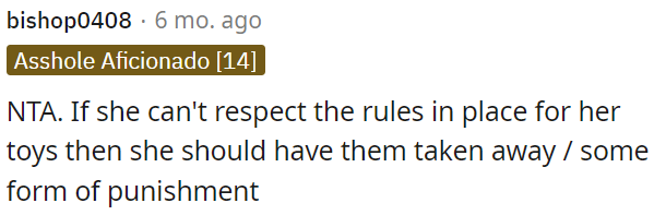 Not respecting toy rules leads to consequences, such as losing them or facing punishment.