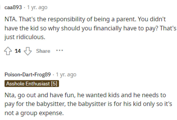 It is ridiculous, and it's also a little strange that he'd even suggest it, honestly, but he and his wife need to get on the same page.