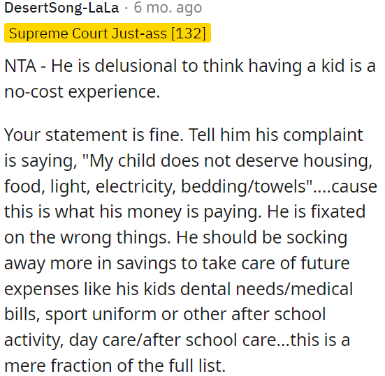 OP's brother is delusional if he believes that having a child comes with no expenses.