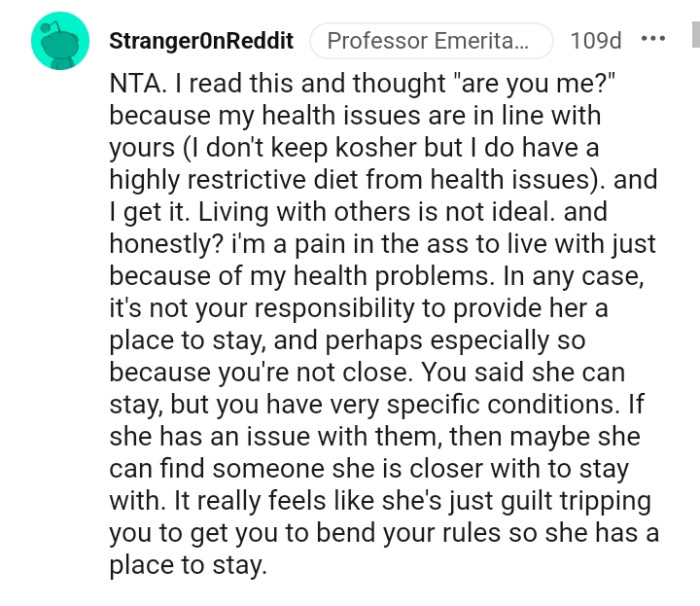 It's not your responsibility to house her