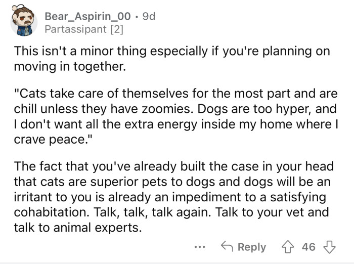 OP needs to discuss this topic with her boyfriend before moving in together.