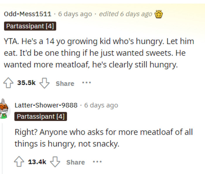 People quickly let OP know that he was in the wrong and that his nephew is a growing teen who probably needs the food.