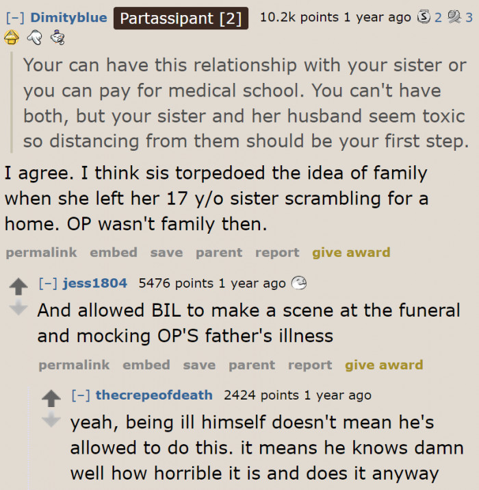 It seems that they never treated her as family, so there's no reason for her to treat them as such.