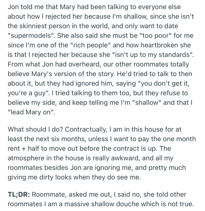 It Turns Out Mary Took the Rejection a Bit Too Personally and Started Spreading Negative Information About OP