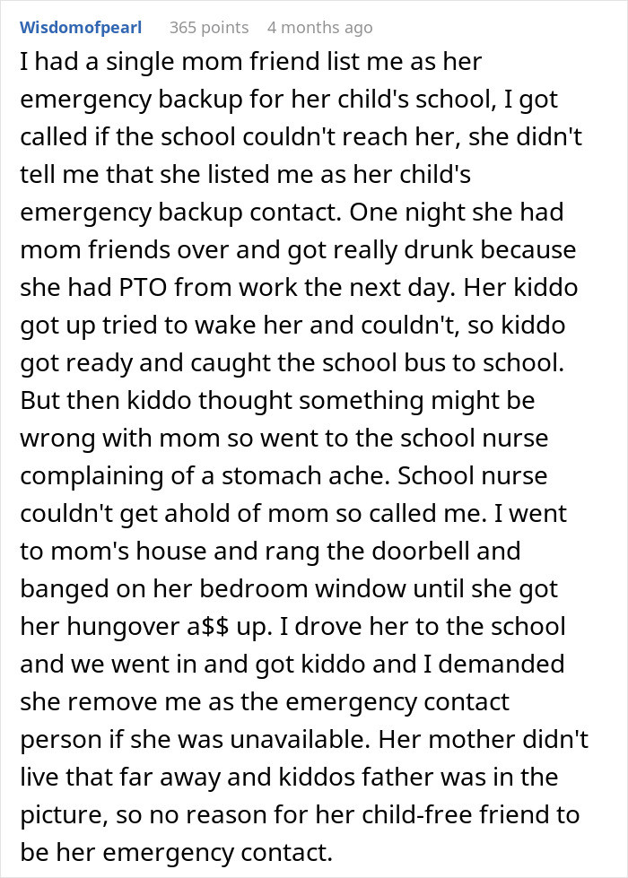 She listed me as her child's emergency backup