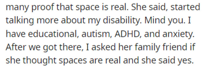 The mom even mentioned OP's disabilities