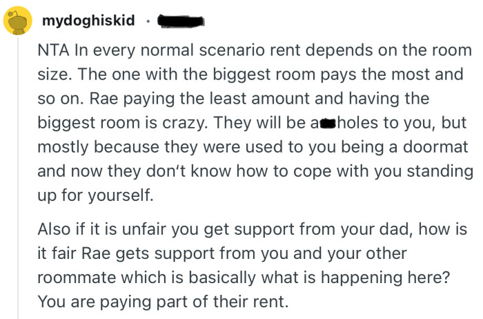 “NTA In every normal scenario rent depends on the room size.”