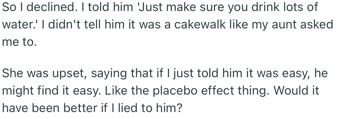 OP’s aunt got upset that they didn’t support her positive words with more lies to make her son feel relaxed