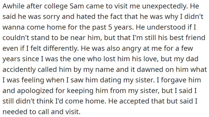 After they'd finished college, Sam visited him and said some things: