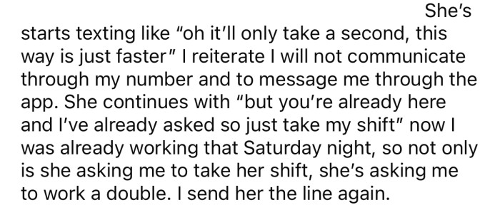 The OP reiterated her point to her coworker.