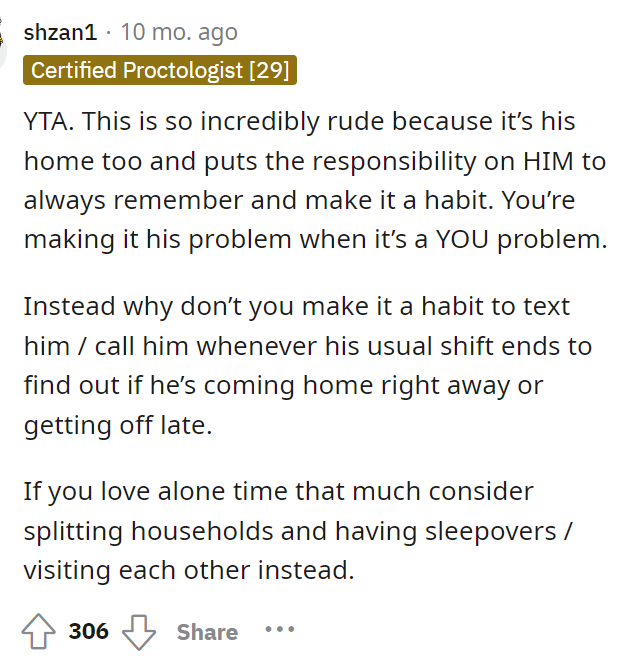 This is definitely very rude, and it sounds very wrong for her to be asking him to text her before he comes home; it's also a little suspicious as well.