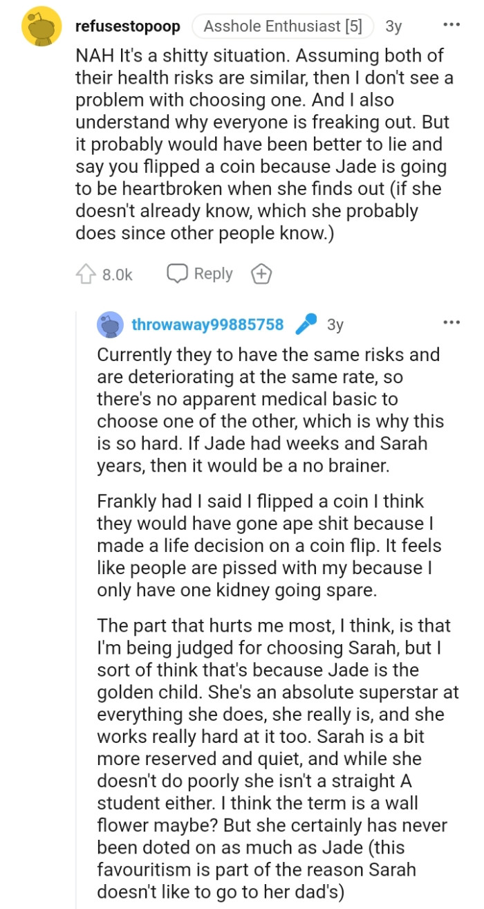 This Redditor does not see a problem with choosing one of the twins