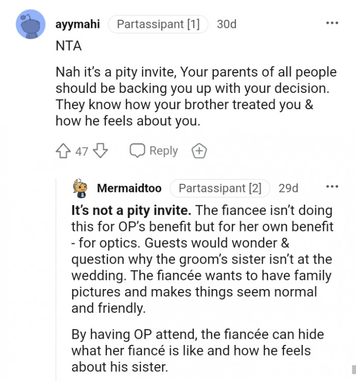 Your parents should be backing up her decision