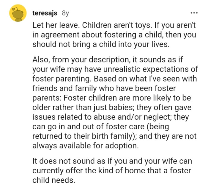 Foster children are likely to be older rather than just babies