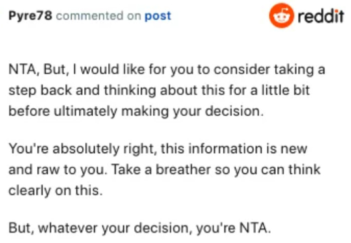 OP needs to pause and reflect before making a choice.