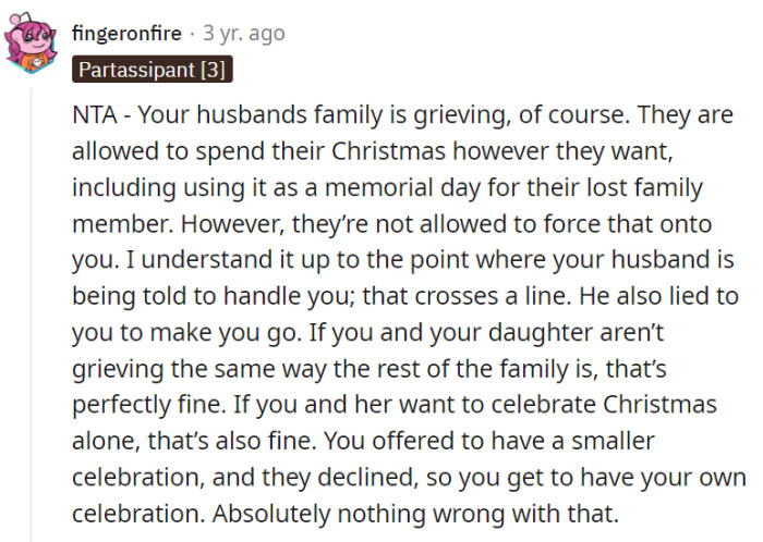 It's their right to grieve, but they can't dictate your Christmas celebration.