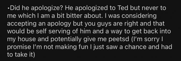 The BIL never apologized to OP for what he did.