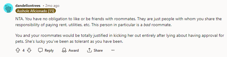 This person in particular is a bad roommate