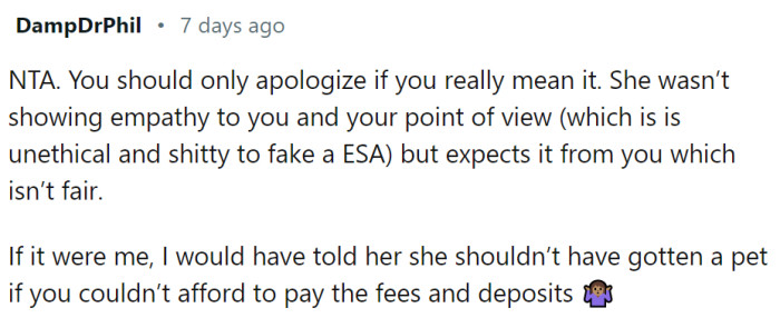 OP should not apologize if it is not sincere.