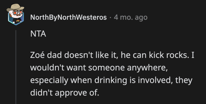 Zoé may be offended by how OP reacted to her father's tirade.