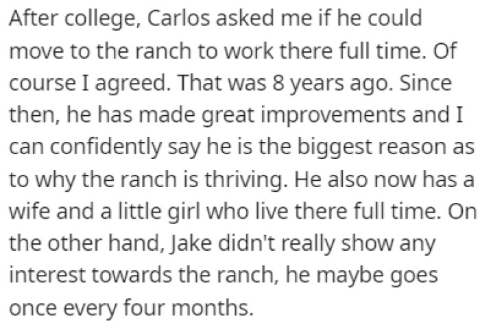 Things changed since then and now her stepson, Carlos lives at the ranch and he's been making massive improvements over the years