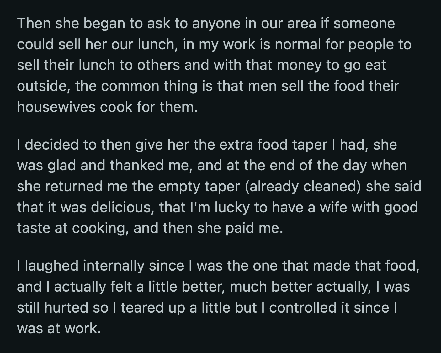 His Wife Got Upset and Said OP Had No Right to Take Her Food. She Implied That OP Used the Food to Flirt with His Coworker.