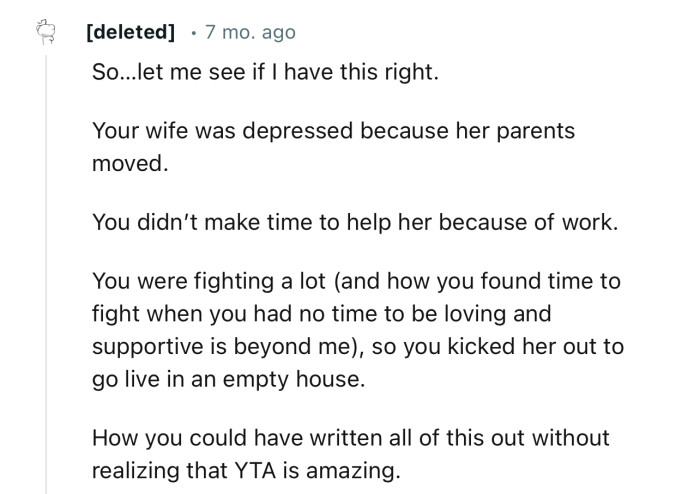 “How you could have written all of this out without realizing that YTA is amazing.”