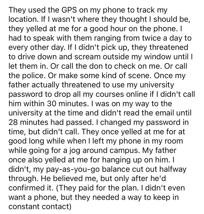 His parents began using the GPS on his phone to keep track of his every movement.