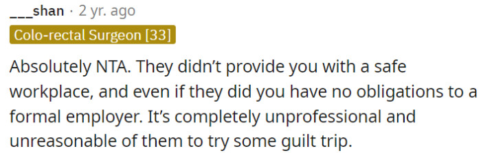 Their attempt to guilt-trip OP is unprofessional and unreasonable.