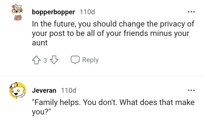 The OP should change the privacy of her post to include all of her friends