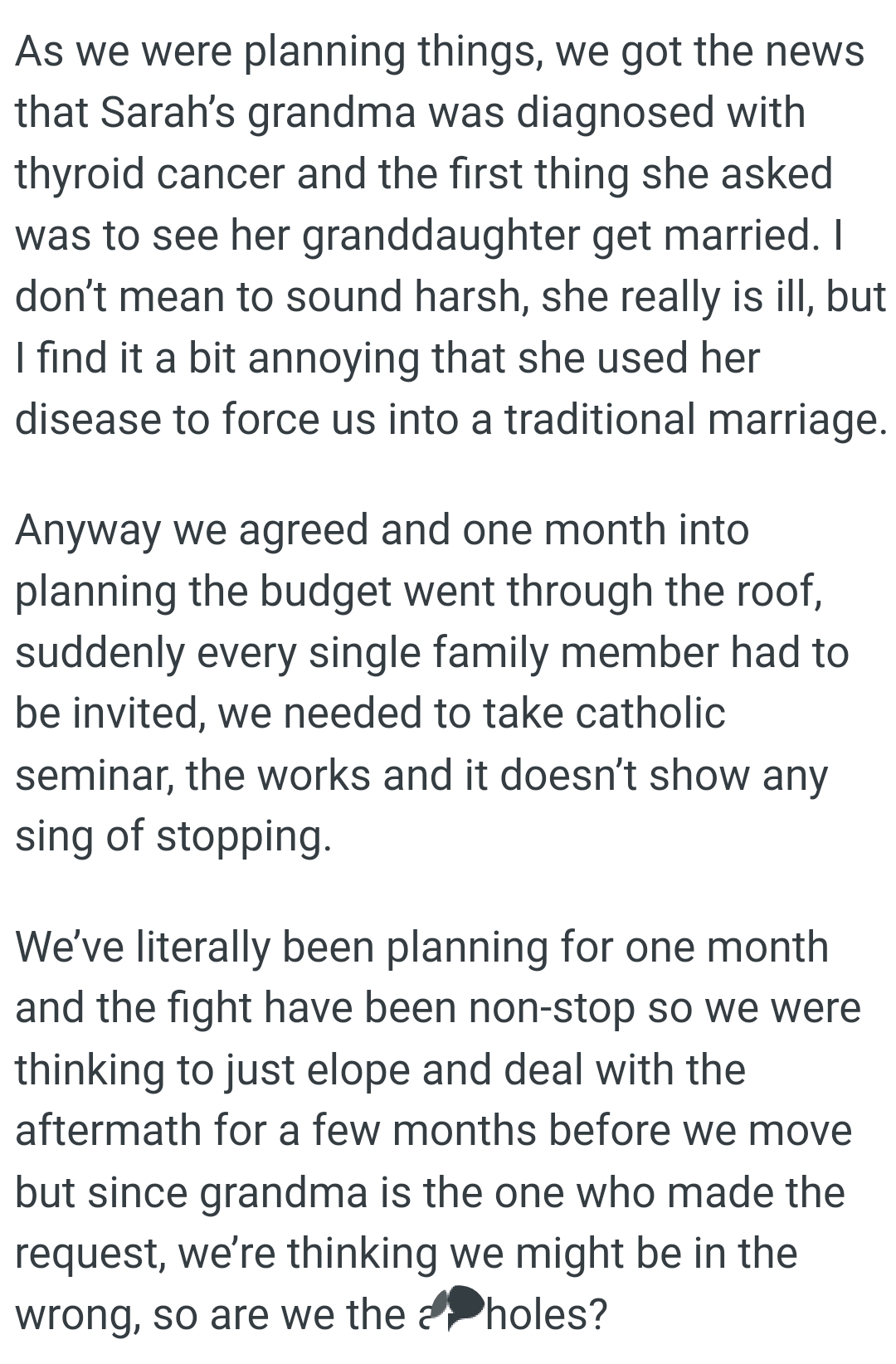 Suddenly, every single family member had to be invited to the 