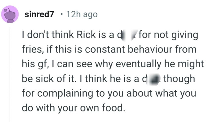 This Redditor can see why Rick is sick of his GF's behaviour
