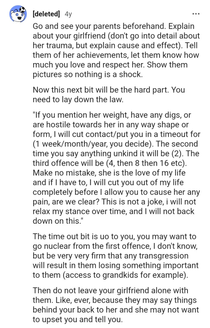 The OP needs to be the one to lay down the law