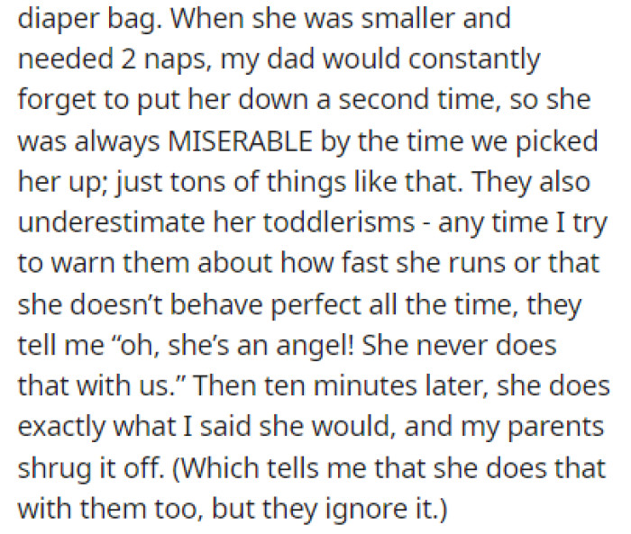 OP believes that her parents aren't aware that their daughter doesn't always behave perfectly, which can make swimming dangerous